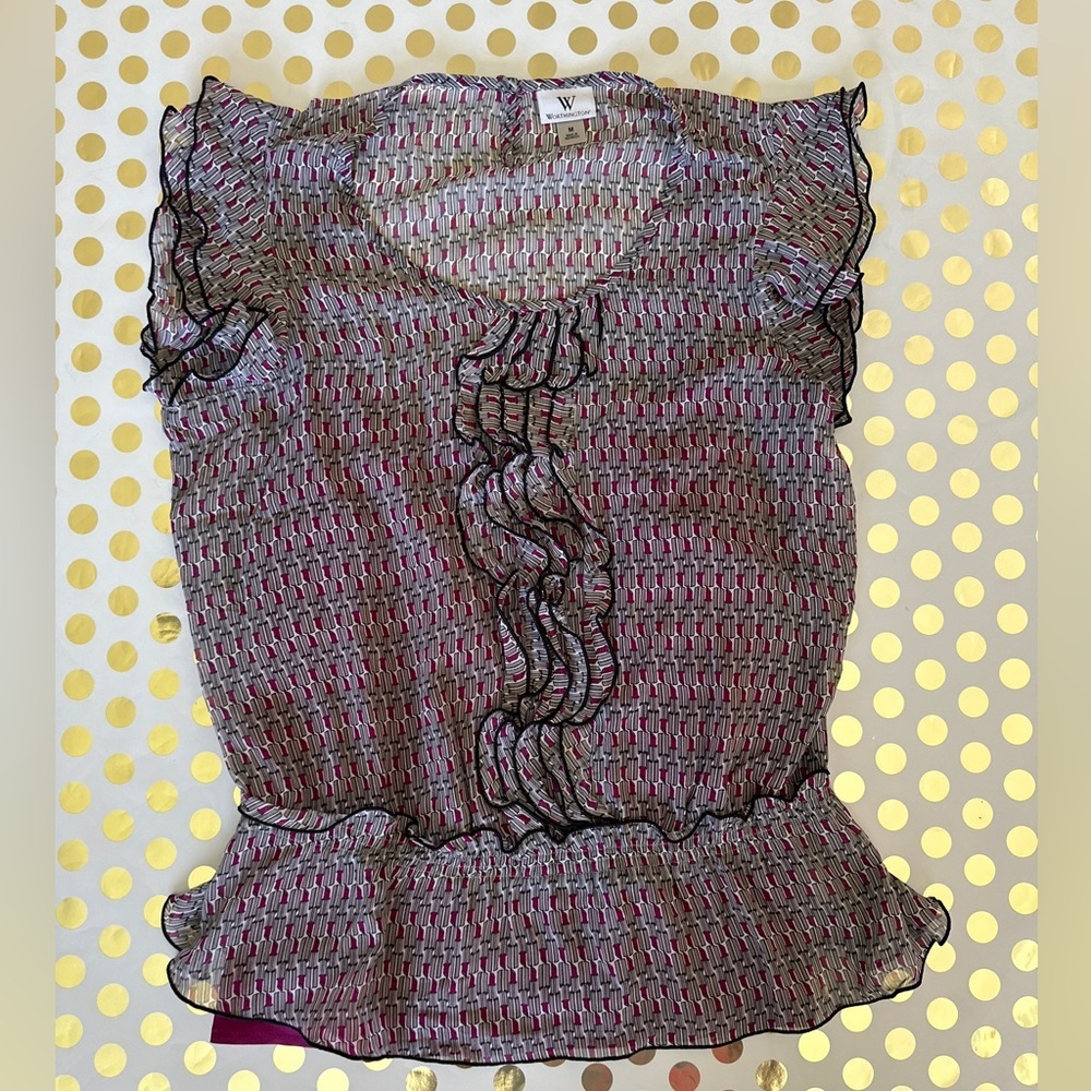 Worthington Brown Ruffled Peplum Blouse